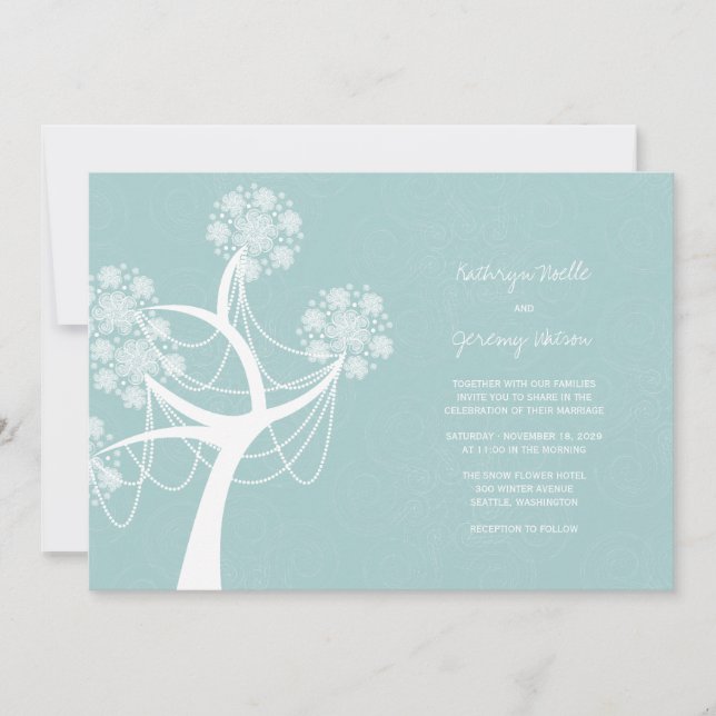 Invitation Fleurs de neige Lumières Mariage d'hiver Invitatio (Devant)