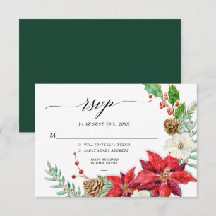 Invitation Fleurs de Noël Élégantes Feuillage Rouge Bourgogne