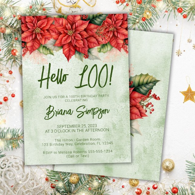 Invitation Fleurs de Noël Fête du 100e anniversaire Floral (Créateur téléchargé)