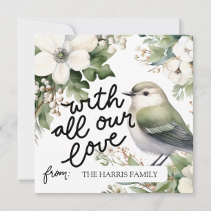 Invitation Fleurs de Noël personnalisées & Oiseau avec tout n