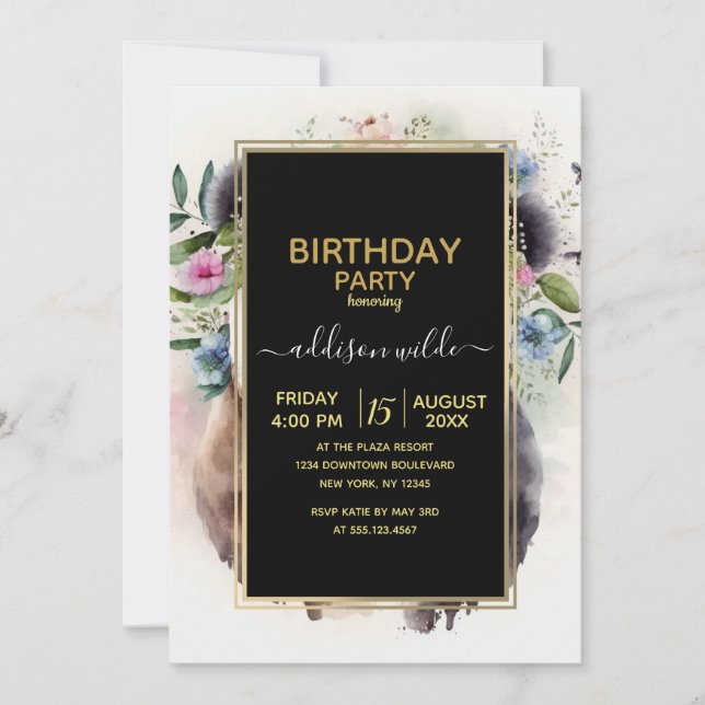 Invitation Fleurs de Panda Aquarelle (Devant)