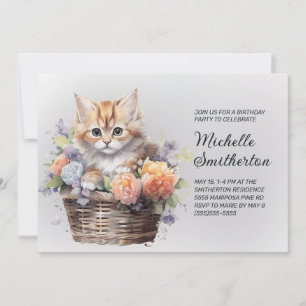 Invitation Fleurs de panier de chaton jaune pour femmes Anniv