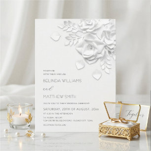 Invitation Fleurs de papier blanches 3D élégantes Mariage flo