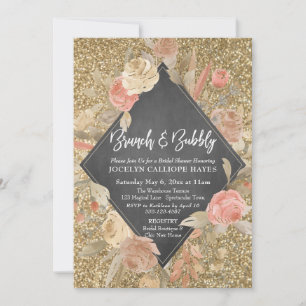 Invitation Fleurs de Parties scintillant d'or Brunch & Bubbly