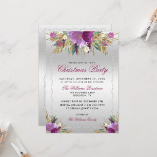 Invitation Fleurs de parties scintillant, Soirée de Noël enca