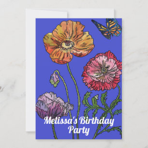 Invitation Fleurs de pavot Anniversaire Enfants Filles Invita