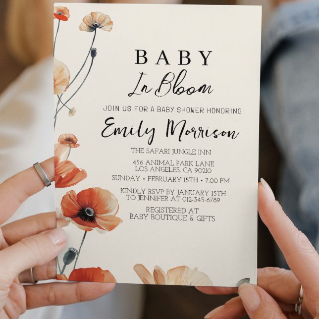 Invitation Fleurs de pavot bébé en fleur Prochain Baby shower (Créateur téléchargé)