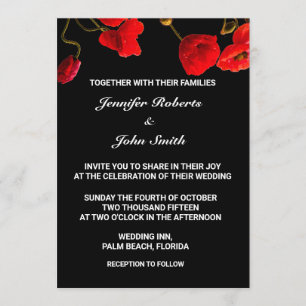 Invitation Fleurs de pavot Floral Rouge noir Mariage unique
