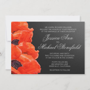 Invitation Fleurs de pavot Mariage de tableau noir orange