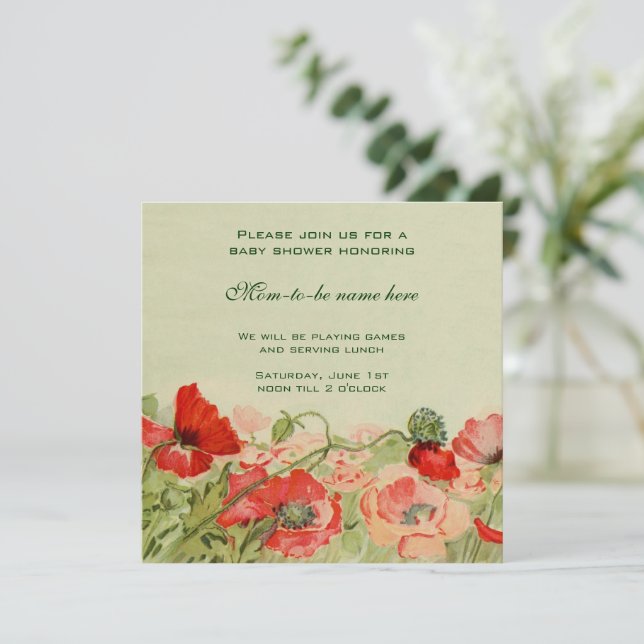Invitation Fleurs de pavot rouge Baby shower de prairie fleur (Debout devant)