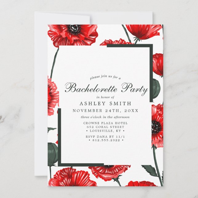 Invitation Fleurs de pavot rouge Floral Bachelorette Party (Devant)