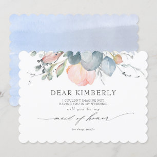 Invitation Fleurs de Pêche Dusty Blue Be My Maid of Honor