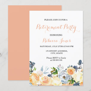 Invitation Fleurs de Pêche Élégante Retraite Partie Invitatio