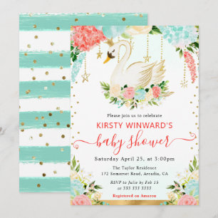 Invitation Fleurs de Pêche et de Menthe à l'aquarelle Bain de