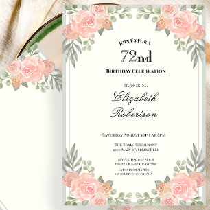 Invitation Fleurs de Pêche et de Sauge Vertes pour les 72 Ans