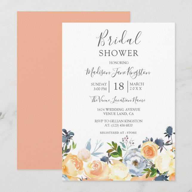 Invitation Fleurs de pêche Joli Fête des mariées de printemps (Devant / Derrière)