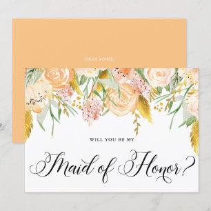 Invitation Fleurs de Pêche Or Seras-Tu Ma Demoiselle d'Honneu