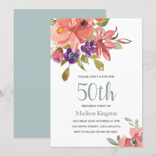 Invitation Fleurs de pêche tropicale 50e anniversaire Invitat