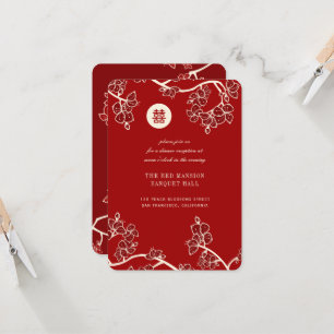 Invitation Fleurs de Pêcher Rouges 囍 Réception de Mariage Chi
