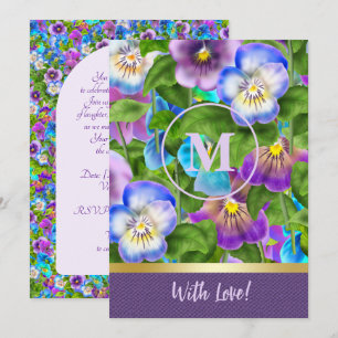Invitation Fleurs de Pensée Violette de Naissance en Monogram