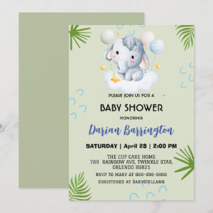 Invitation Fleurs de petits éléphants roses baby showers enfa