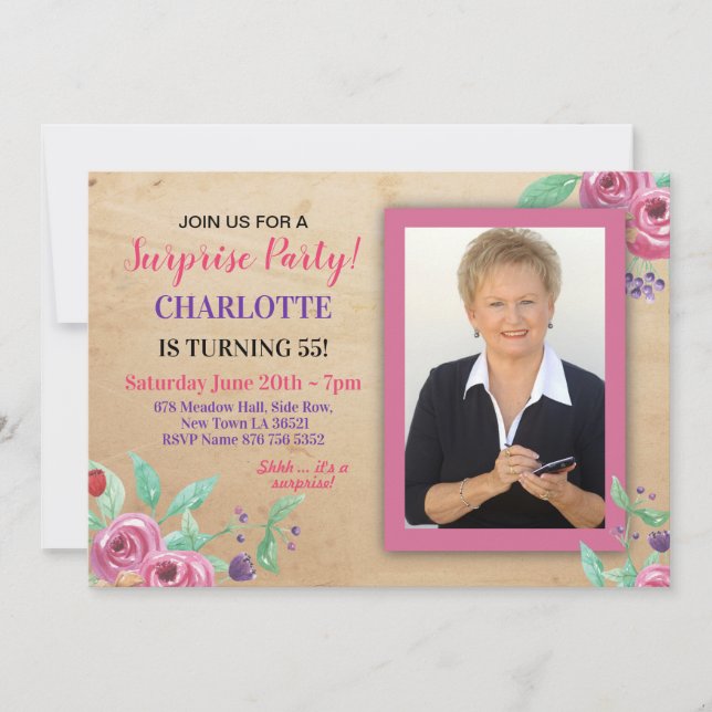 Invitation Fleurs de photos de fête d'anniversaire des femmes (Devant)