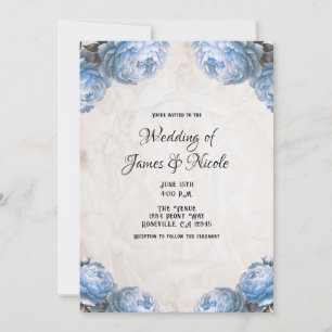 Invitation Fleurs de pivoine bleu clair Mariage rustique Vint