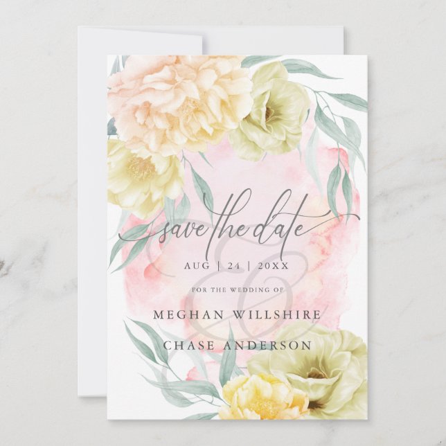 Invitation Fleurs de pivoine de corail blanc pâle (Devant)