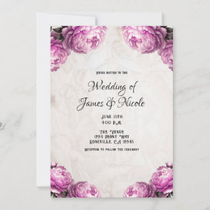 Invitation Fleurs de pivoine rose vif Vintage Mariage rustiqu