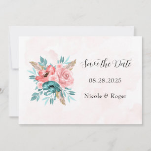 Invitation Fleurs de pivoine turquoise et rose Enregistrer le