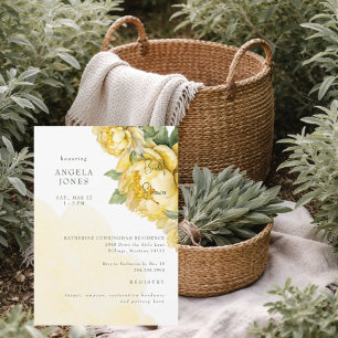 Invitation Fleurs de pivoines aquarelles jaunes pour une baby