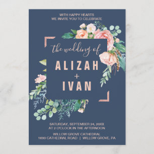 Invitation Fleurs de pivoines romantiques Bleu Le Mariage d