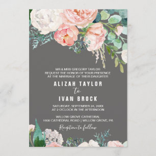 Invitation Fleurs de pivoines romantiques   Mariage officiel 