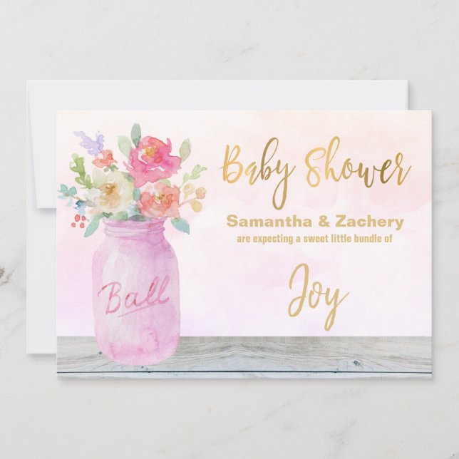 Invitation *~* Fleurs de pot en Mason rustique Baby shower de (Devant)