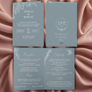 Invitation Fleurs de prairie gris bleu Mariage tout-en-un