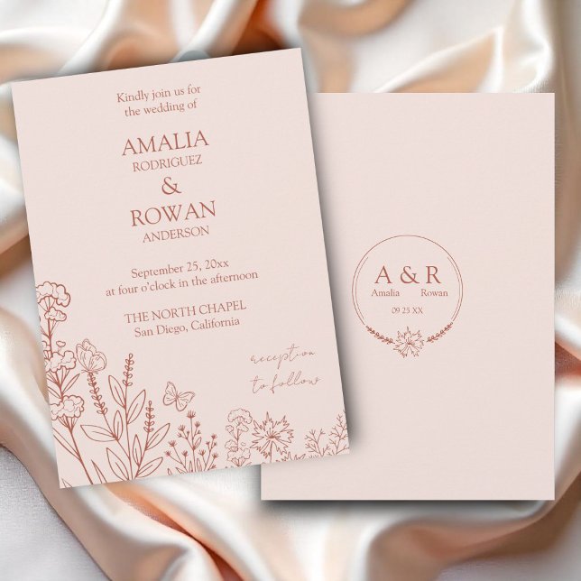 Invitation Fleurs de prairie Mariage Rose (Créateur téléchargé)
