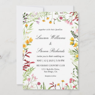 Invitation Fleurs de pré multicolores blanches personnalisées