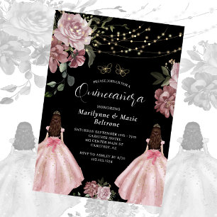 Invitation Fleurs de princesse rose poussiéreux jumelles Quin
