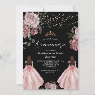 Invitation Fleurs de princesse rose poussiéreux jumelles Quin