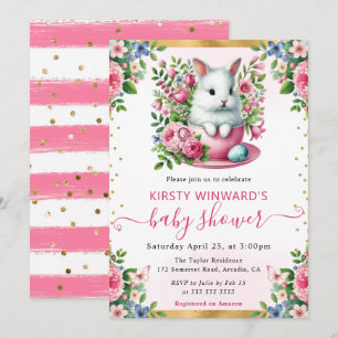 Invitation Fleurs de printemps au lavis Baby Shower Lapin