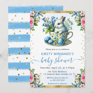 Invitation Fleurs de printemps au lavis pour bébé lapin Showe