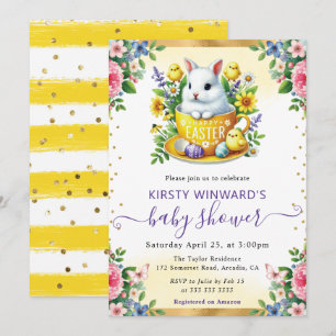 Invitation Fleurs de printemps au lavis pour bébé lapin Showe