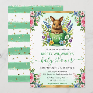 Invitation Fleurs de printemps au lavis pour bébé lapin Showe