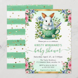 Invitation Fleurs de printemps au lavis pour bébé lapin Showe