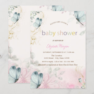 Invitation Fleurs de printemps Baby shower de papillons bleus