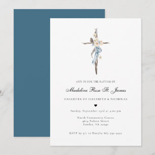 Invitation Fleurs de printemps bleues   Baptême de la croix f