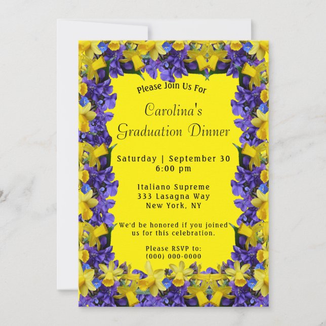 Invitation Fleurs de printemps Cadre Dîner Jaune Diplôme (Devant)