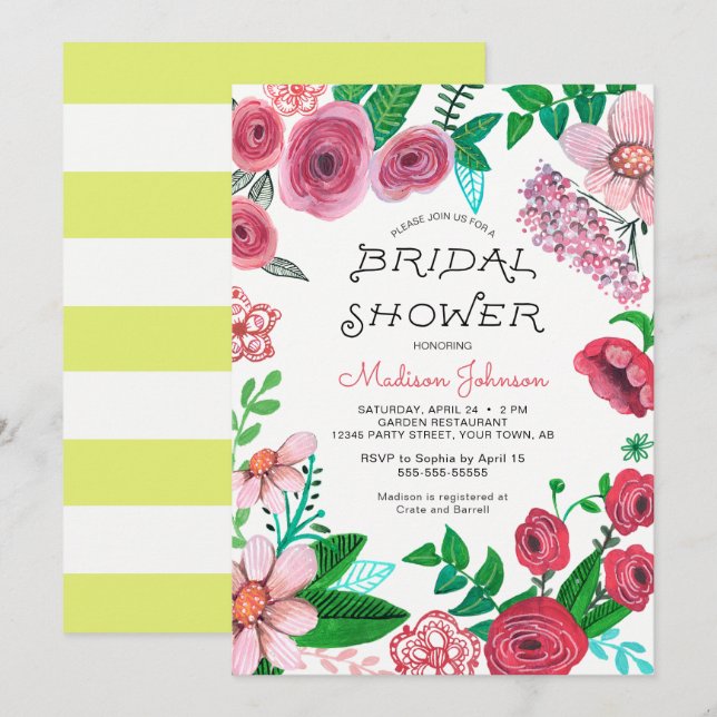 Invitation Fleurs de printemps | FÊTE DES MARIÉES | Invitatio (Devant / Derrière)