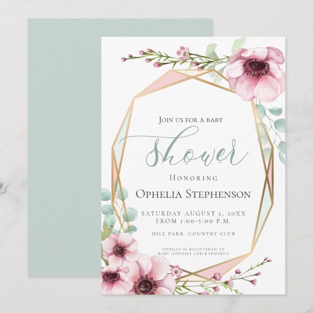 Invitation Fleurs de printemps fraîches et Baby shower de feu (Devant / Derrière)
