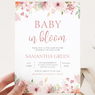 Invitation Fleurs de printemps roses bébé en fleurs Baby Show